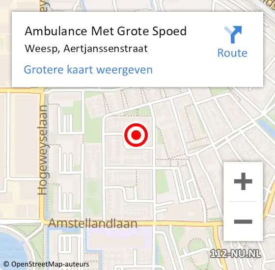 Locatie op kaart van de 112 melding: Ambulance Met Grote Spoed Naar Weesp, Aertjanssenstraat op 24 januari 2015 18:48