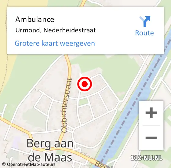 Locatie op kaart van de 112 melding: Ambulance Urmond, Nederheidestraat op 24 januari 2015 18:52