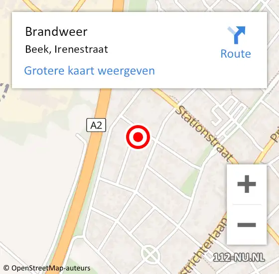 Locatie op kaart van de 112 melding: Brandweer Beek, Irenestraat op 24 januari 2015 19:00