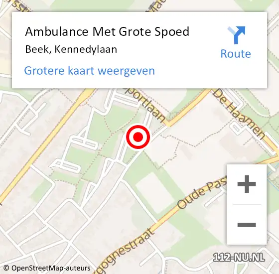 Locatie op kaart van de 112 melding: Ambulance Met Grote Spoed Naar Beek, Kennedylaan op 24 januari 2015 19:16