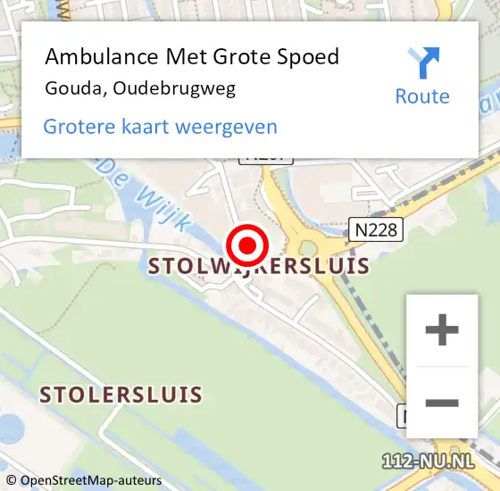 Locatie op kaart van de 112 melding: Ambulance Met Grote Spoed Naar Gouda, Oudebrugweg op 24 januari 2015 20:22