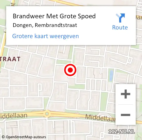 Locatie op kaart van de 112 melding: Brandweer Met Grote Spoed Naar Dongen, Rembrandtstraat op 24 januari 2015 20:53