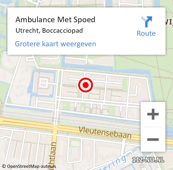 Locatie op kaart van de 112 melding: Ambulance Met Spoed Naar Utrecht, Boccacciopad op 24 januari 2015 21:56