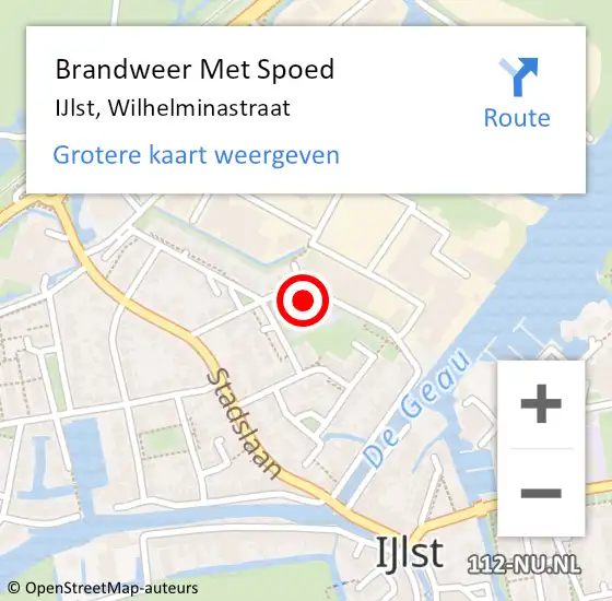 Locatie op kaart van de 112 melding: Brandweer Met Spoed Naar IJlst, Wilhelminastraat op 25 januari 2015 00:00