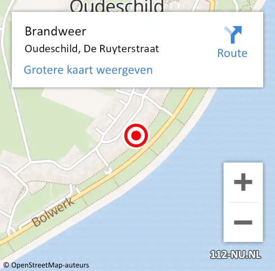 Locatie op kaart van de 112 melding: Brandweer Oudeschild, De Ruyterstraat op 25 januari 2015 01:32