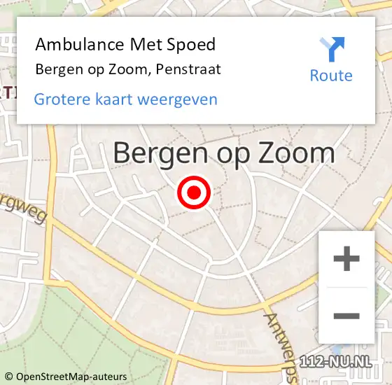 Locatie op kaart van de 112 melding: Ambulance Met Spoed Naar Bergen op Zoom, Penstraat op 25 januari 2015 02:08