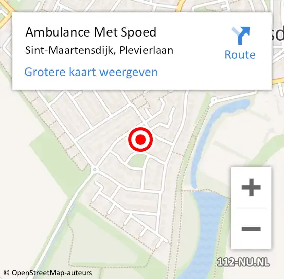 Locatie op kaart van de 112 melding: Ambulance Met Spoed Naar Sint-Maartensdijk, Plevierlaan op 25 januari 2015 03:10