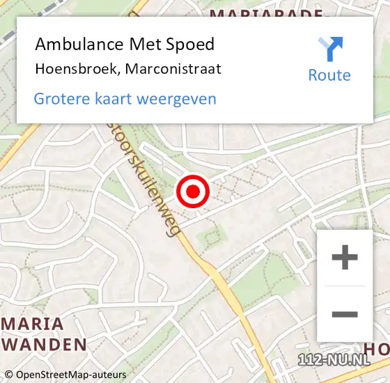 Locatie op kaart van de 112 melding: Ambulance Met Spoed Naar Hoensbroek, Marconistraat op 25 januari 2015 03:50