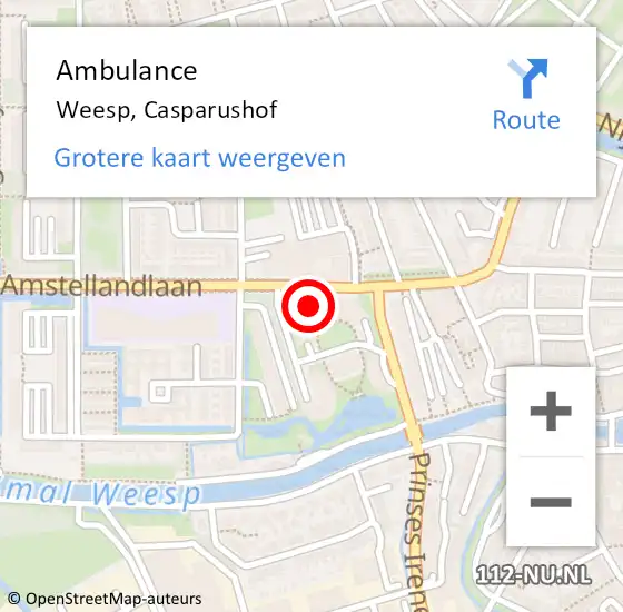 Locatie op kaart van de 112 melding: Ambulance Weesp, Casparushof op 25 januari 2015 05:15