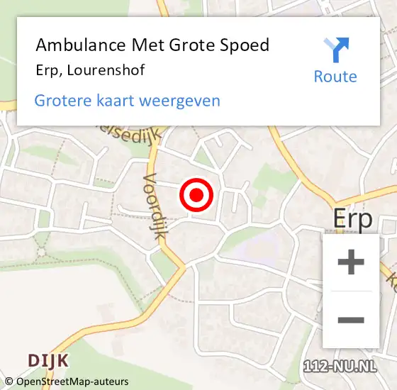 Locatie op kaart van de 112 melding: Ambulance Met Grote Spoed Naar Erp, Lourenshof op 25 januari 2015 06:28