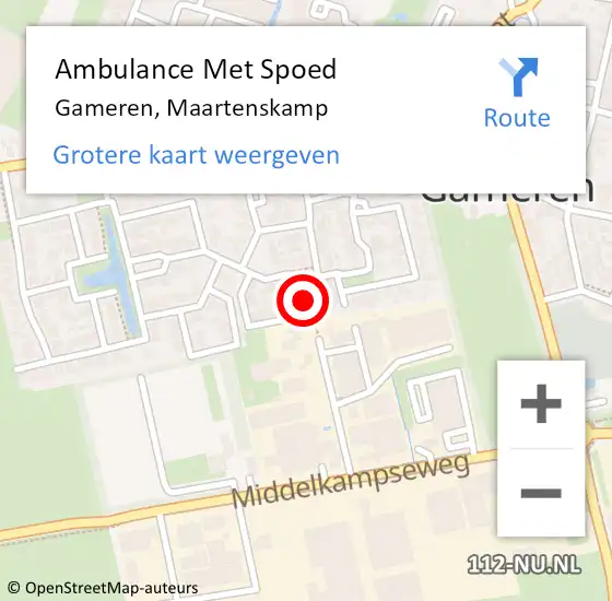 Locatie op kaart van de 112 melding: Ambulance Met Spoed Naar Gameren, Maartenskamp op 25 januari 2015 08:17