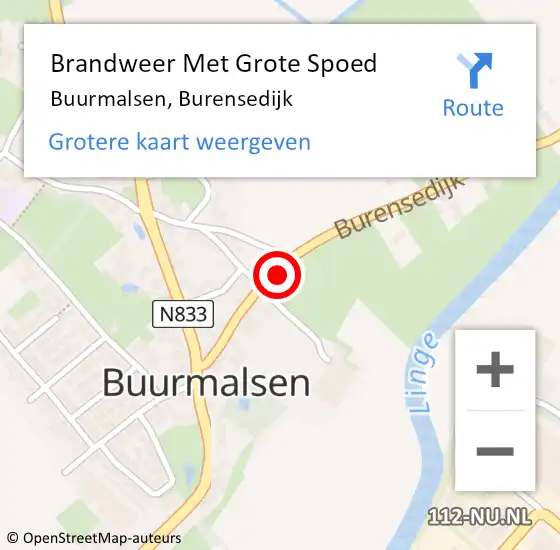 Locatie op kaart van de 112 melding: Brandweer Met Grote Spoed Naar Buurmalsen, Burensedijk op 25 januari 2015 10:03