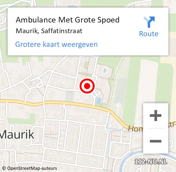 Locatie op kaart van de 112 melding: Ambulance Met Grote Spoed Naar Maurik, Saffatinstraat op 25 januari 2015 11:03