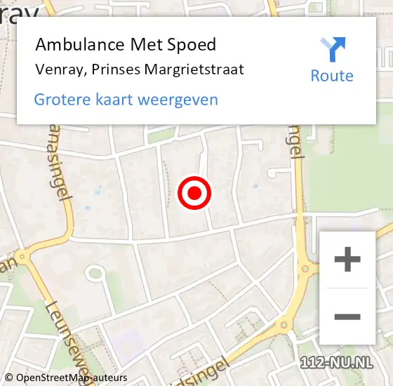 Locatie op kaart van de 112 melding: Ambulance Met Spoed Naar Venray, Prinses Margrietstraat op 25 januari 2015 11:21