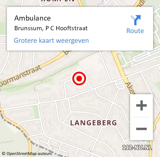 Locatie op kaart van de 112 melding: Ambulance Brunssum, P C Hooftstraat op 25 januari 2015 13:10