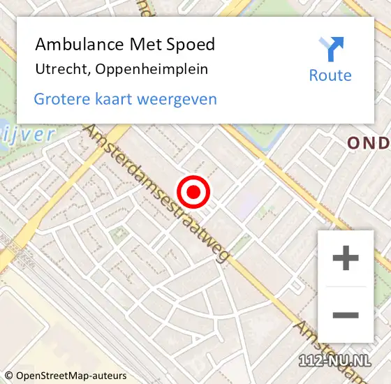 Locatie op kaart van de 112 melding: Ambulance Met Spoed Naar Utrecht, Oppenheimplein op 25 januari 2015 13:25