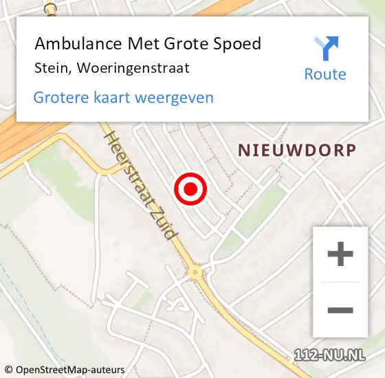 Locatie op kaart van de 112 melding: Ambulance Met Grote Spoed Naar Stein, Woeringenstraat op 25 januari 2015 13:32