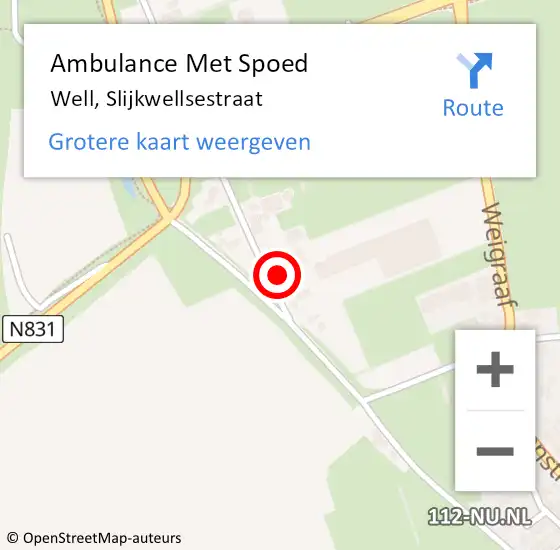 Locatie op kaart van de 112 melding: Ambulance Met Spoed Naar Well, Slijkwellsestraat op 25 januari 2015 14:54