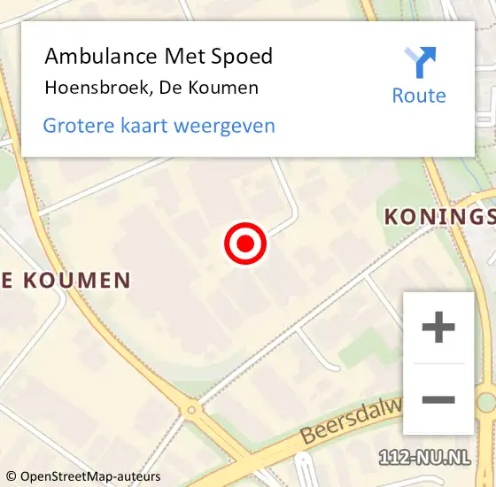 Locatie op kaart van de 112 melding: Ambulance Met Spoed Naar Hoensbroek, De Koumen op 25 januari 2015 14:56