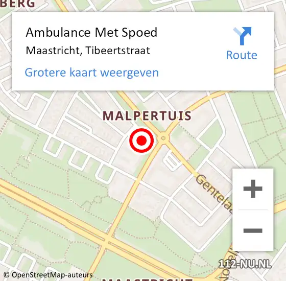 Locatie op kaart van de 112 melding: Ambulance Met Spoed Naar Maastricht, Tibeertstraat op 25 januari 2015 14:58