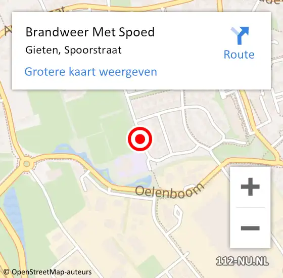 Locatie op kaart van de 112 melding: Brandweer Met Spoed Naar Gieten, Spoorstraat op 28 oktober 2013 12:13