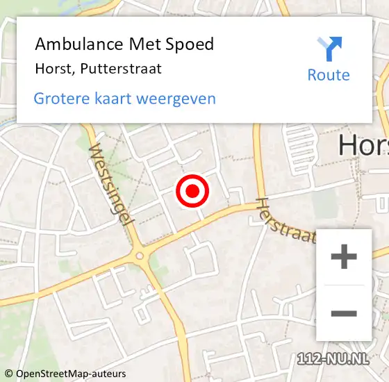 Locatie op kaart van de 112 melding: Ambulance Met Spoed Naar Horst, Putterstraat op 25 januari 2015 18:49