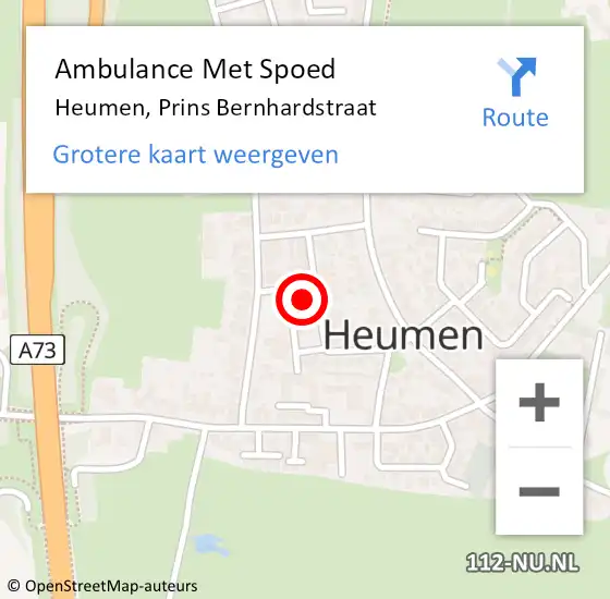 Locatie op kaart van de 112 melding: Ambulance Met Spoed Naar Heumen, Prins Bernhardstraat op 25 januari 2015 19:16