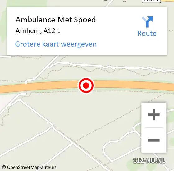 Locatie op kaart van de 112 melding: Ambulance Met Spoed Naar Arnhem, A12 L op 25 januari 2015 19:38