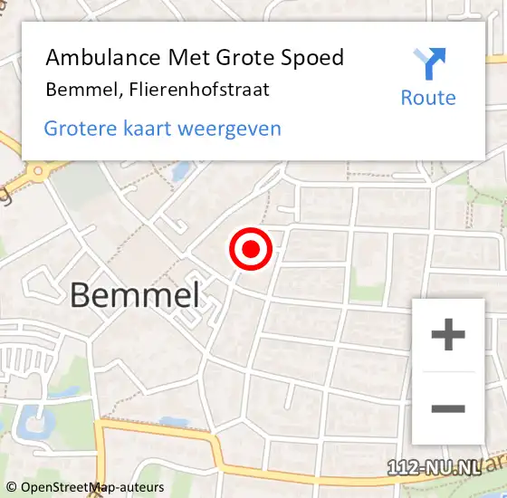 Locatie op kaart van de 112 melding: Ambulance Met Grote Spoed Naar Bemmel, Flierenhofstraat op 25 januari 2015 19:47