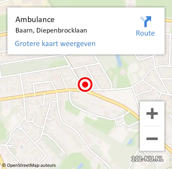 Locatie op kaart van de 112 melding: Ambulance Baarn, Diepenbrocklaan op 25 januari 2015 20:02