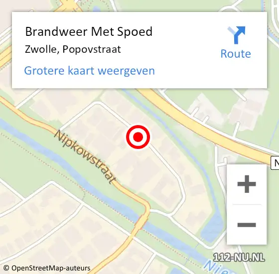 Locatie op kaart van de 112 melding: Brandweer Met Spoed Naar Zwolle, Popovstraat op 28 oktober 2013 12:15