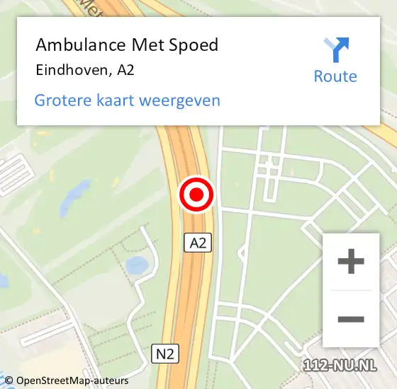 Locatie op kaart van de 112 melding: Ambulance Met Spoed Naar Eindhoven, A2 L hectometerpaal: 169,3 op 25 januari 2015 21:20