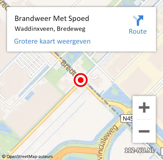 Locatie op kaart van de 112 melding: Brandweer Met Spoed Naar Waddinxveen, Bredeweg op 25 januari 2015 22:23