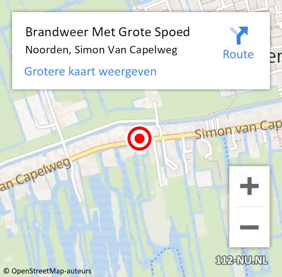 Locatie op kaart van de 112 melding: Brandweer Met Grote Spoed Naar Noorden, Simon Van Capelweg op 25 januari 2015 22:55