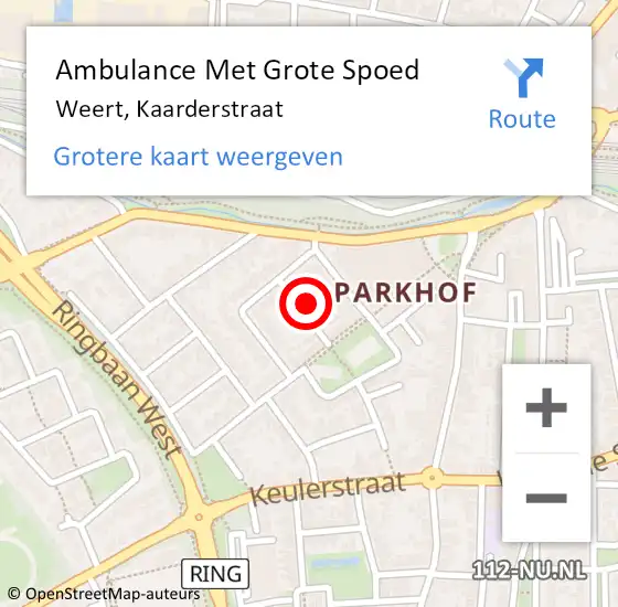 Locatie op kaart van de 112 melding: Ambulance Met Grote Spoed Naar Weert, Kaarderstraat op 25 januari 2015 23:07