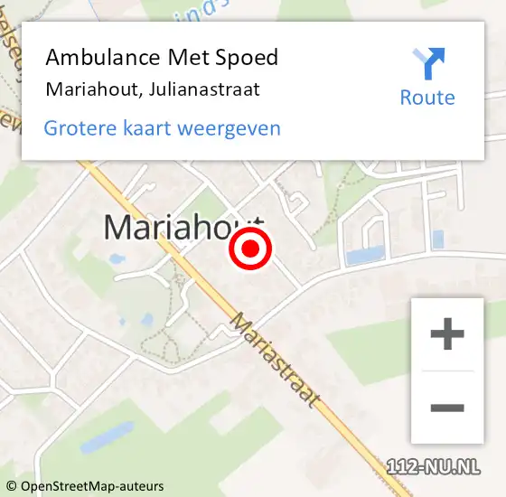 Locatie op kaart van de 112 melding: Ambulance Met Spoed Naar Mariahout, Julianastraat op 25 januari 2015 23:20