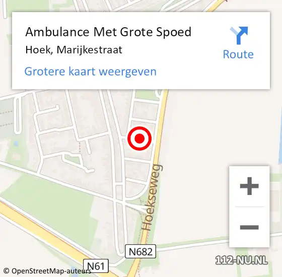 Locatie op kaart van de 112 melding: Ambulance Met Grote Spoed Naar Hoek, Marijkestraat op 26 januari 2015 00:23