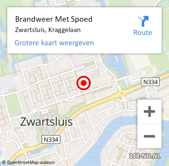 Locatie op kaart van de 112 melding: Brandweer Met Spoed Naar Zwartsluis, Kraggelaan op 28 oktober 2013 12:20