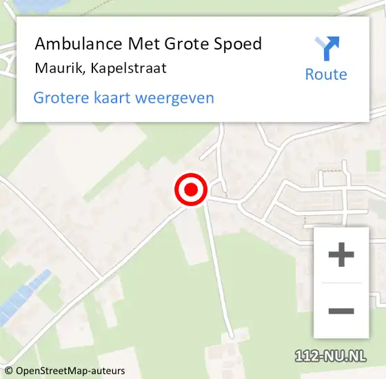 Locatie op kaart van de 112 melding: Ambulance Met Grote Spoed Naar Maurik, Kapelstraat op 26 januari 2015 05:30