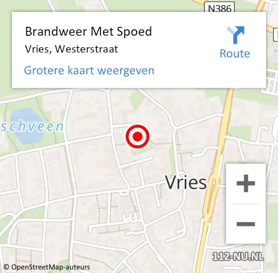 Locatie op kaart van de 112 melding: Brandweer Met Spoed Naar Vries, Westerstraat op 28 oktober 2013 12:21