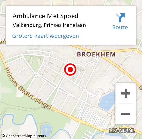 Locatie op kaart van de 112 melding: Ambulance Met Spoed Naar Valkenburg, Prinses Irenelaan op 26 januari 2015 08:03