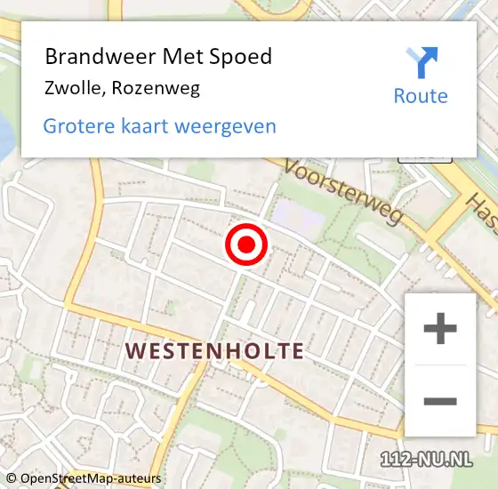 Locatie op kaart van de 112 melding: Brandweer Met Spoed Naar Zwolle, Rozenweg op 28 oktober 2013 12:22