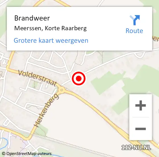 Locatie op kaart van de 112 melding: Brandweer Meerssen, Korte Raarberg op 26 januari 2015 09:10