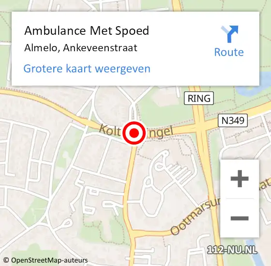 Locatie op kaart van de 112 melding: Ambulance Met Spoed Naar Almelo, De Mutsenmaakster op 26 januari 2015 09:19