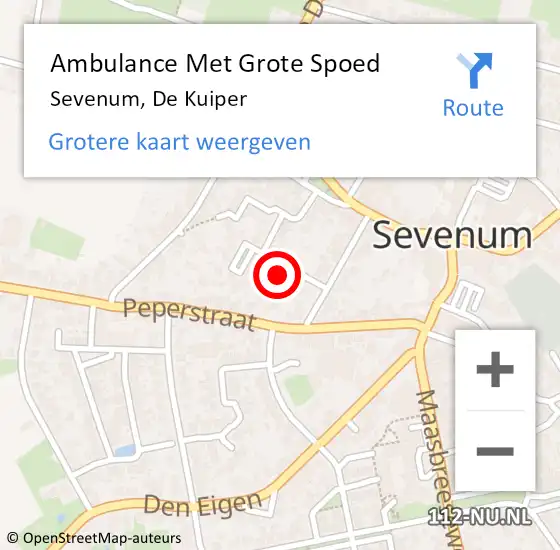 Locatie op kaart van de 112 melding: Ambulance Met Grote Spoed Naar Sevenum, De Kuiper op 26 januari 2015 09:21