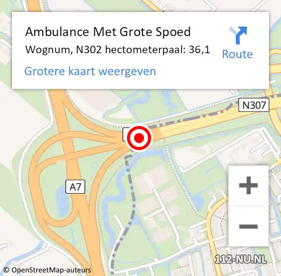 Locatie op kaart van de 112 melding: Ambulance Met Grote Spoed Naar Wognum, N302 hectometerpaal: 36,1 op 26 januari 2015 09:42