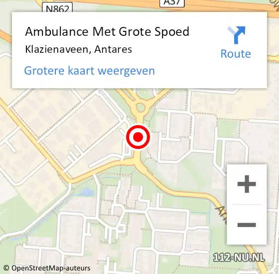 Locatie op kaart van de 112 melding: Ambulance Met Grote Spoed Naar Klazienaveen, Antares op 26 januari 2015 10:21