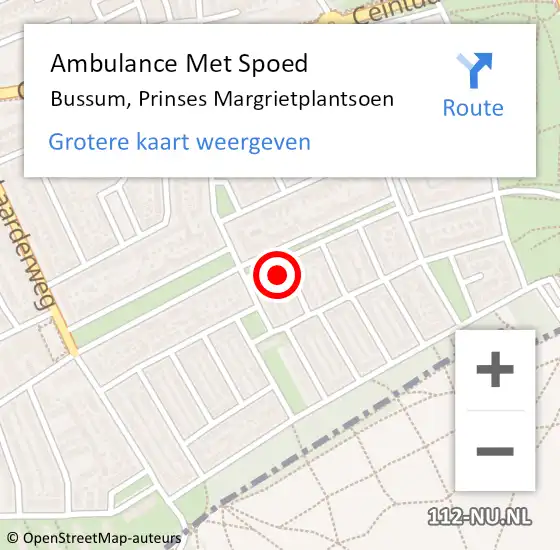 Locatie op kaart van de 112 melding: Ambulance Met Spoed Naar Bussum, Prinses Margrietplantsoen op 26 januari 2015 12:20