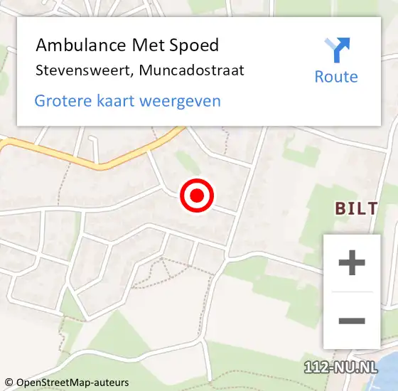 Locatie op kaart van de 112 melding: Ambulance Met Spoed Naar Stevensweert, Muncadostraat op 26 januari 2015 13:10