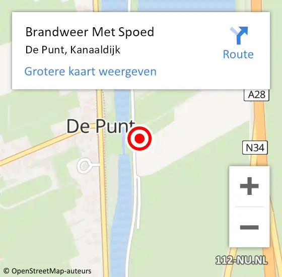 Locatie op kaart van de 112 melding: Brandweer Met Spoed Naar De Punt, Kanaaldijk op 26 januari 2015 13:40